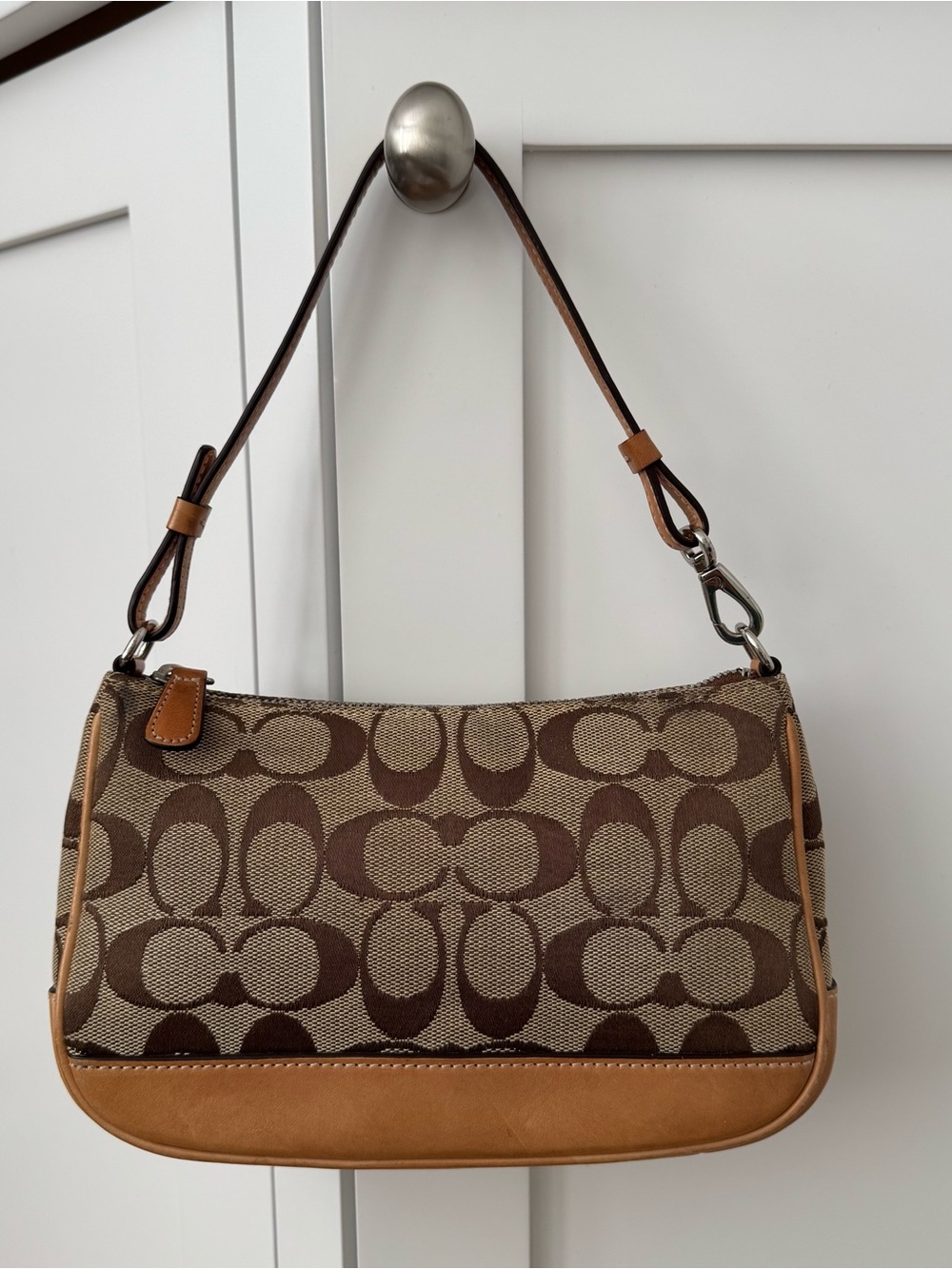 Vintage Coach Signature Demi Pouch 6094 Y2K Shoulder Bag in Brown/Tan